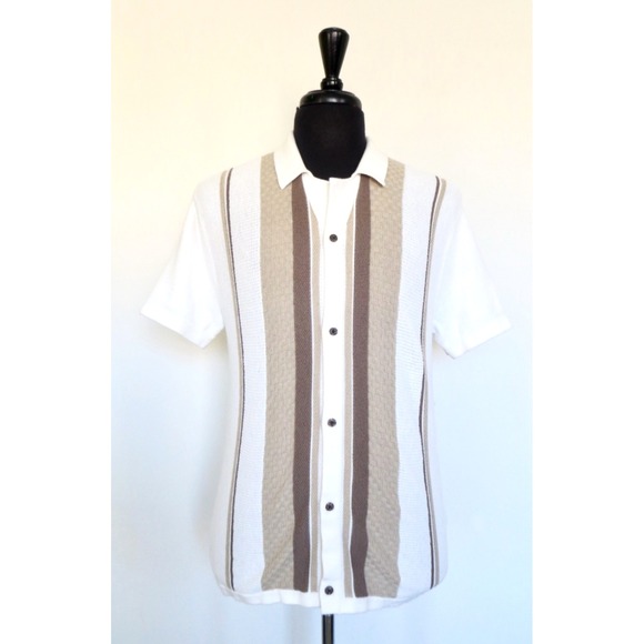 NEW! Hollister Knit Camp Shirt Striped Button Front Short Sleeve Brown SZ S - Picture 5 of 9